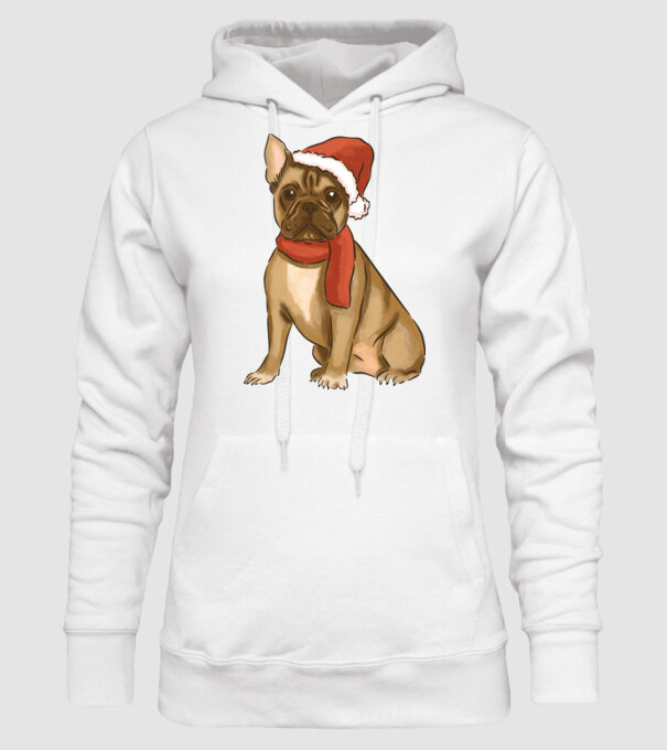 Bulldog francez de Crăciun model alb pe tricou