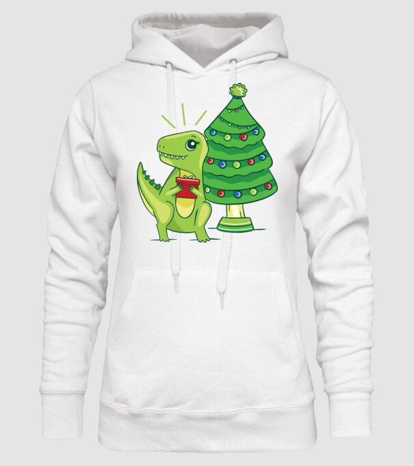 T-rex de Crăciun model alb pe tricou