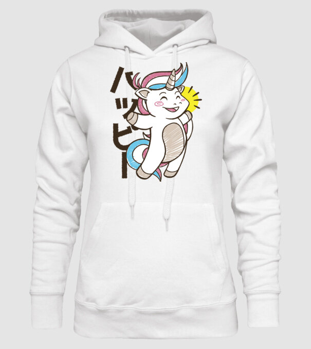 Kawaii unicorn model alb pe tricou