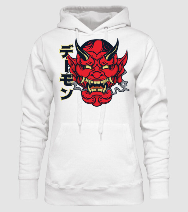 Mască demon chinez model alb pe tricou