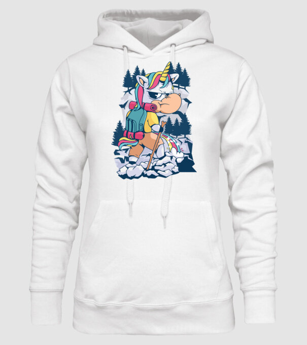 Unicorn excursionist pipi model alb pe tricou