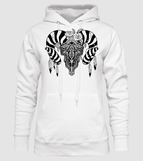 Craniu Tribal model alb pe tricou