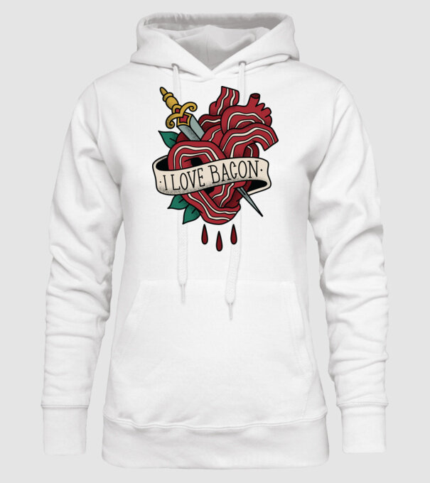 Love Bacon Tatuaj model alb pe tricou