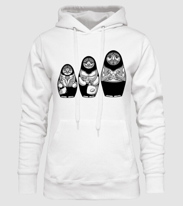 Păpuși Mamushka model alb pe tricou