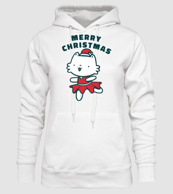 Pisică Merry Christmas model alb pe tricou