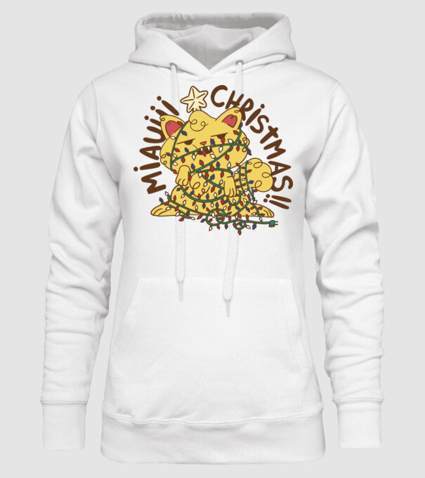 Miauiii Crăciun cu pisică model alb pe tricou