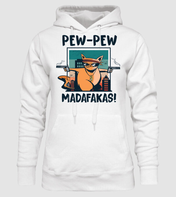 Pew Pew Pew Madafakas Pisică dark model alb pe tricou