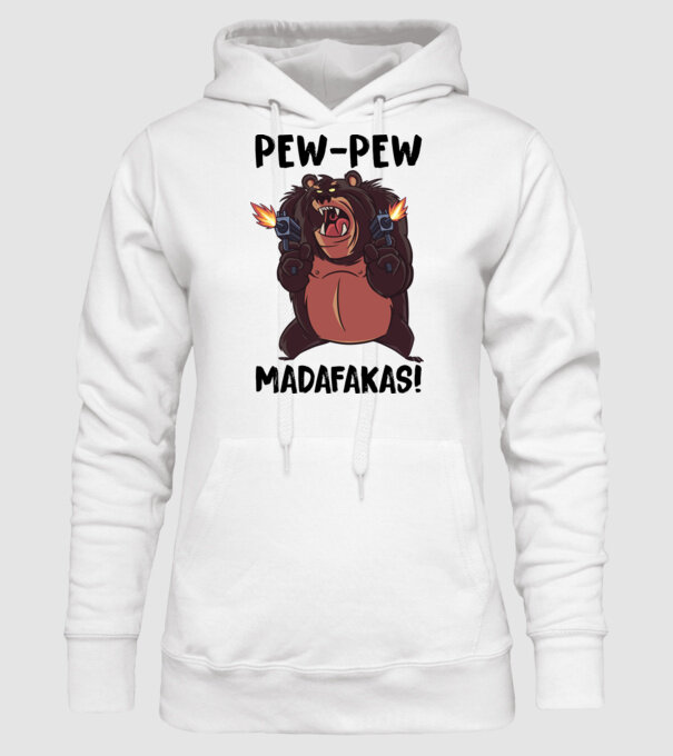 Pew Pew Pew Madafakas Urs alb model alb pe tricou