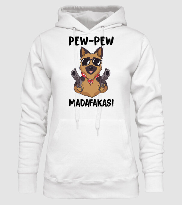 Pew Pew Pew Madafakas Ciobănesc german alb model alb pe tricou