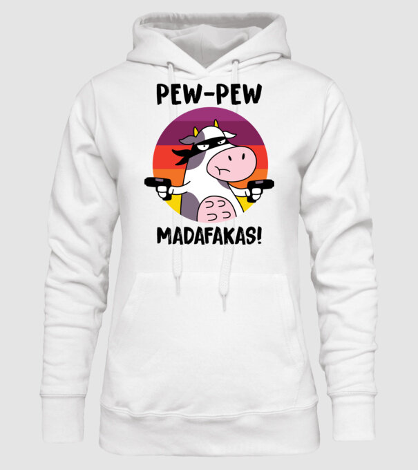 Pew Pew Pew Madafakas Vacă alb model alb pe tricou