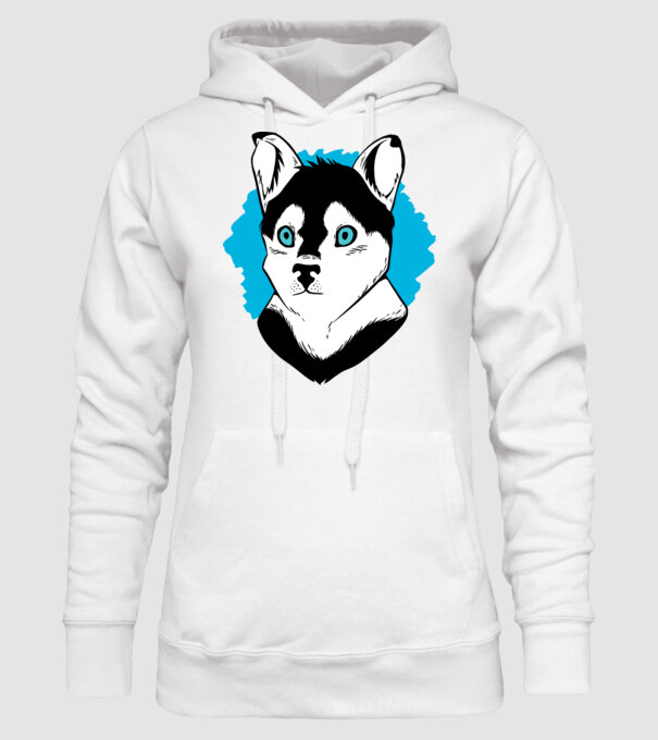Câine Pomsky model alb pe tricou