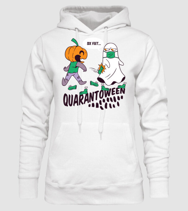 Quarantoween model alb pe tricou