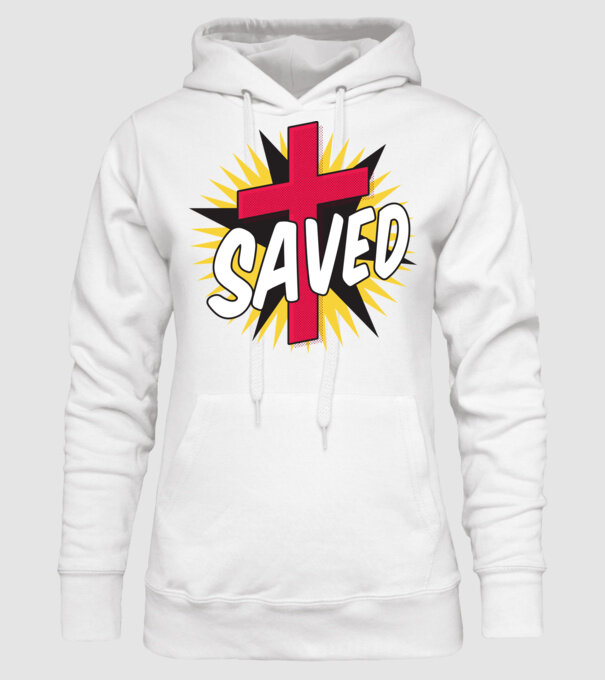 Saved Isus Cruce model alb pe tricou