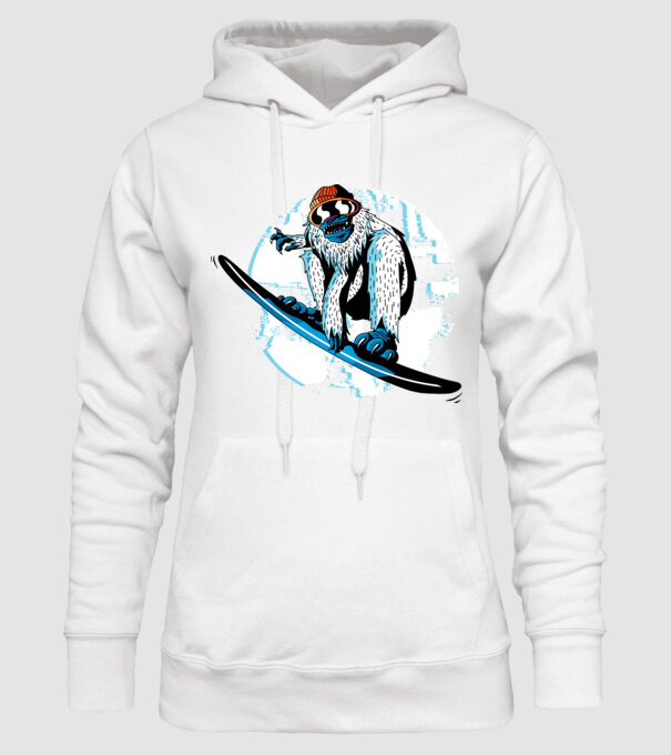 Yeti Snowboarder model alb pe tricou