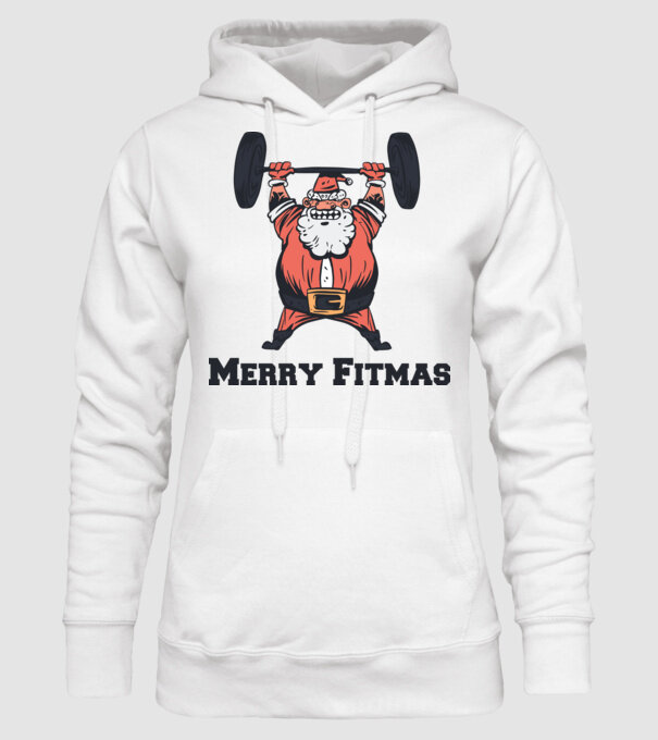 Moș Crăciun Halterofil model alb pe tricou