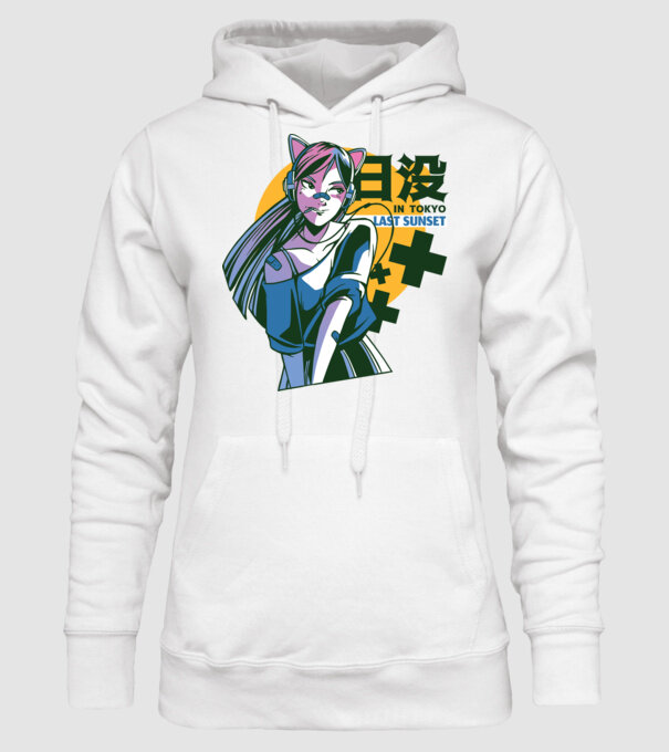 Fată Anime Sunset Tokyo model alb pe tricou