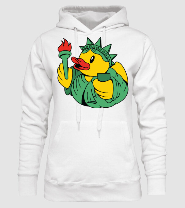Rățușcă de cauciuc Statuia Libertății model alb pe tricou