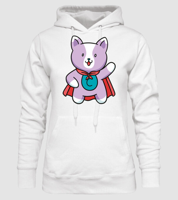 Pisică Supererou model alb pe tricou