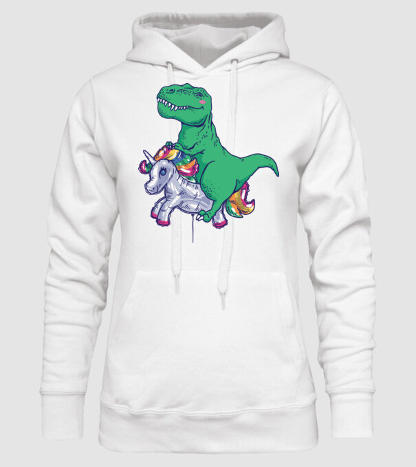 T-rex pe Unicorn balon model alb pe tricou
