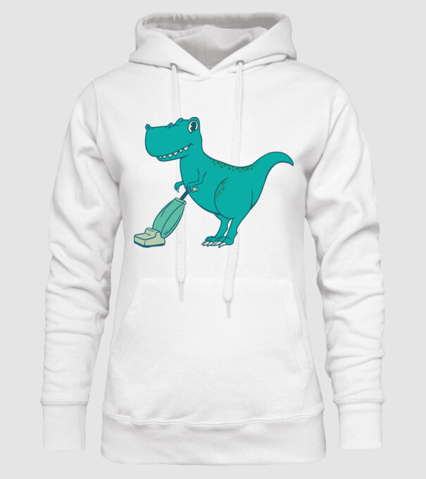 T-rex făcând curățenie model alb pe tricou