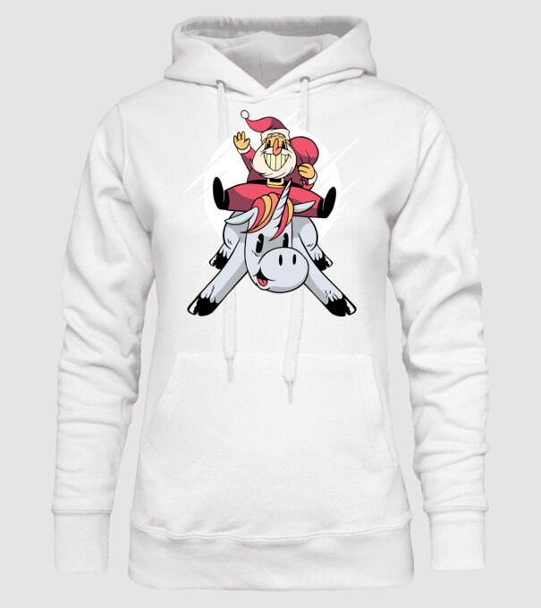 Moș Crăciun pe unicorn model alb pe tricou