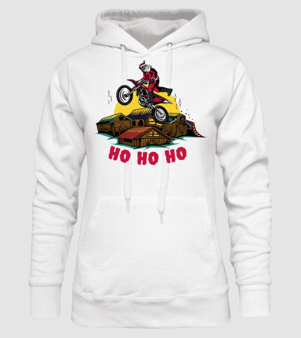 Moș Crăciun pe motocicletă Cross model alb pe tricou