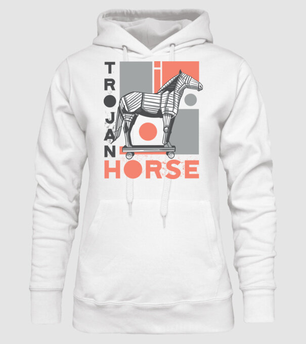 Cal troian model alb pe tricou