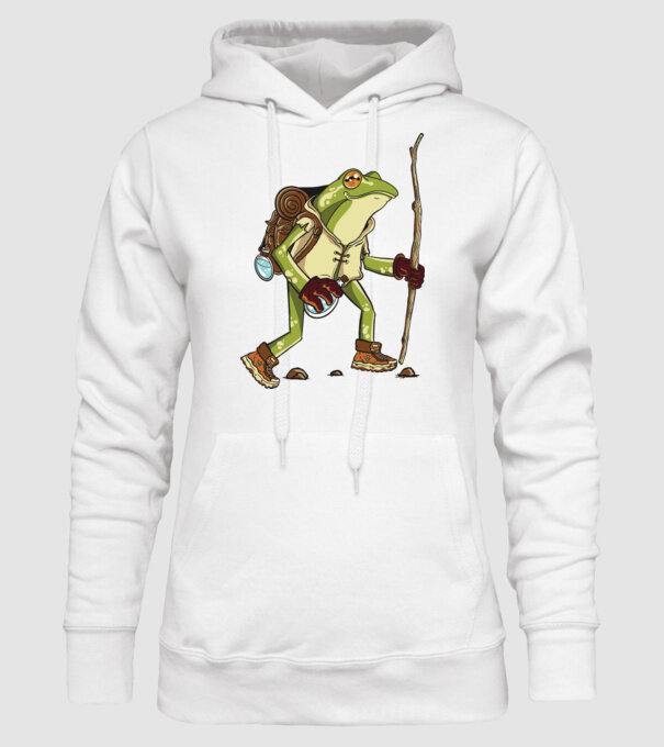 Broască în drumeție model alb pe tricou