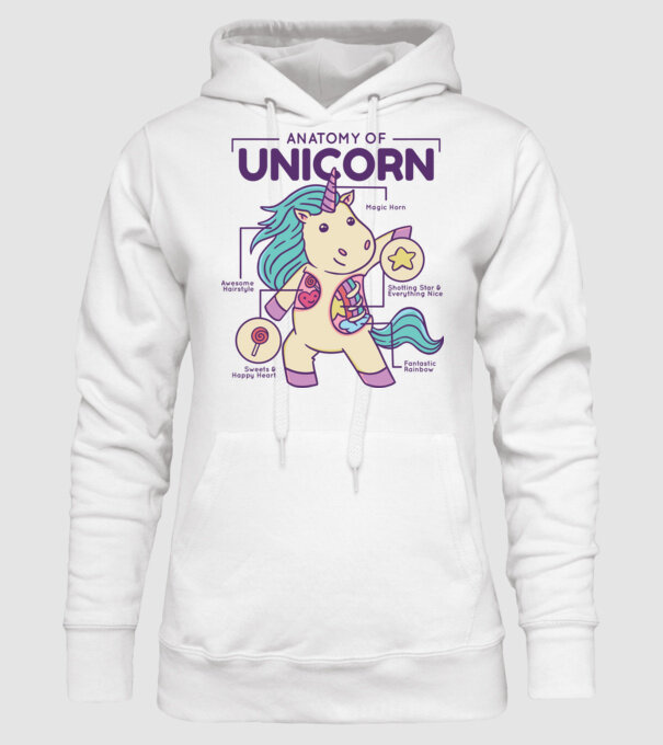 Unicorn Anatomie model alb pe tricou