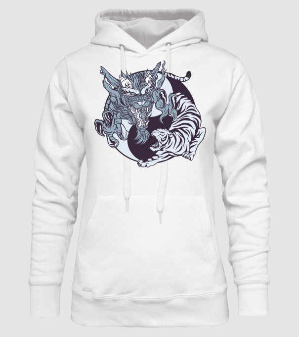 Yin Yang cu animale model alb pe tricou