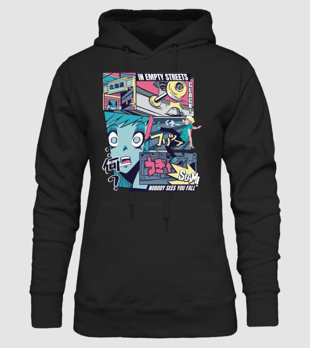 Anime Vaporwave Benzi desenate Skateboard model negru pe tricou