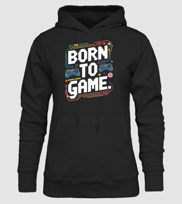 Born to Game Pixel Negru model negru pe tricou
