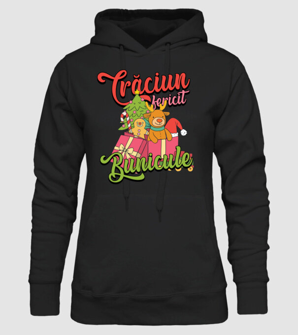 CRĂCIUN FERICIT BUNICULE model negru pe tricou
