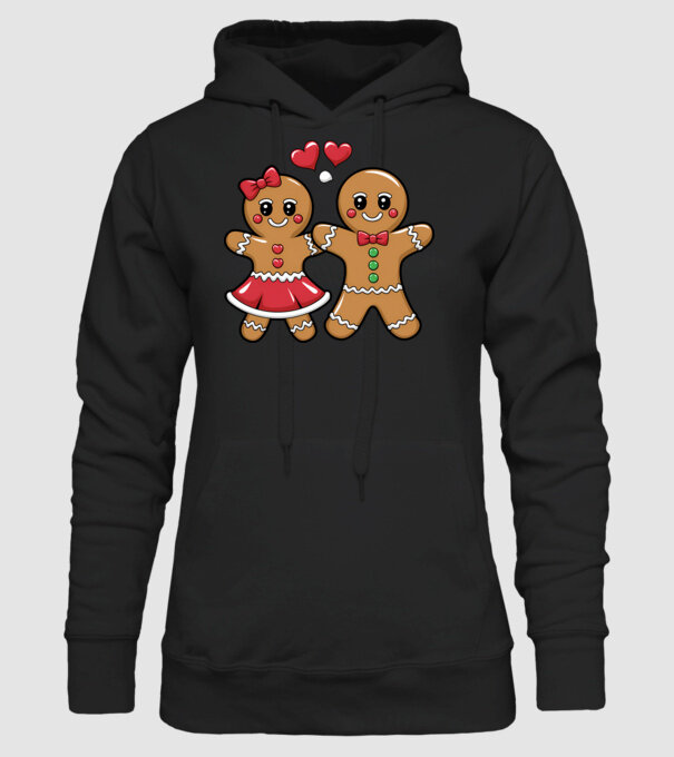 cuplu de turtă dulce în dragoste model negru pe tricou