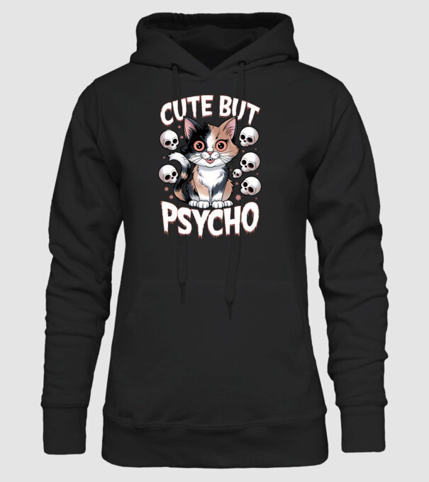 Cute, but Psycho pisică Negru model negru pe tricou