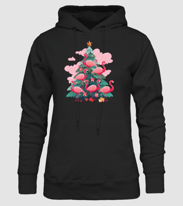 flamingo pom de Crăciun model negru pe tricou