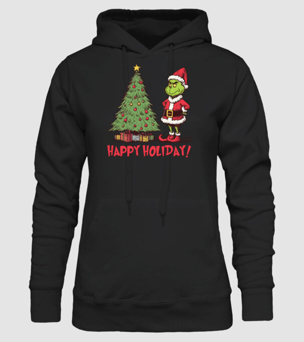 Happy Holiday Grinch model negru pe tricou