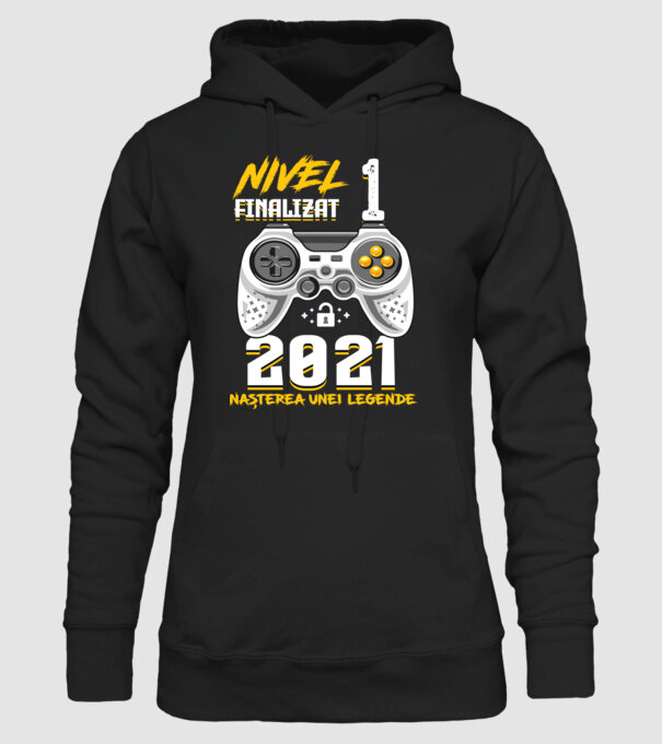 Nivel 1 finalizat. 2021 nașterea unei legende model negru pe tricou