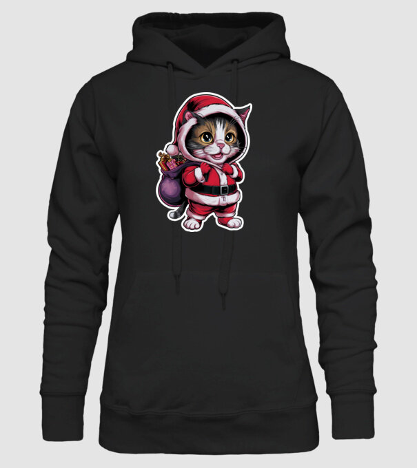 Santa Cat model negru pe tricou