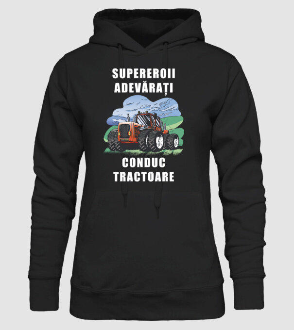 Supereroii adevărați conduc tractoare_D3470804 model negru pe tricou