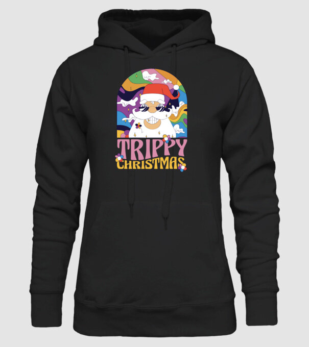 Trippy Christmas model negru pe tricou