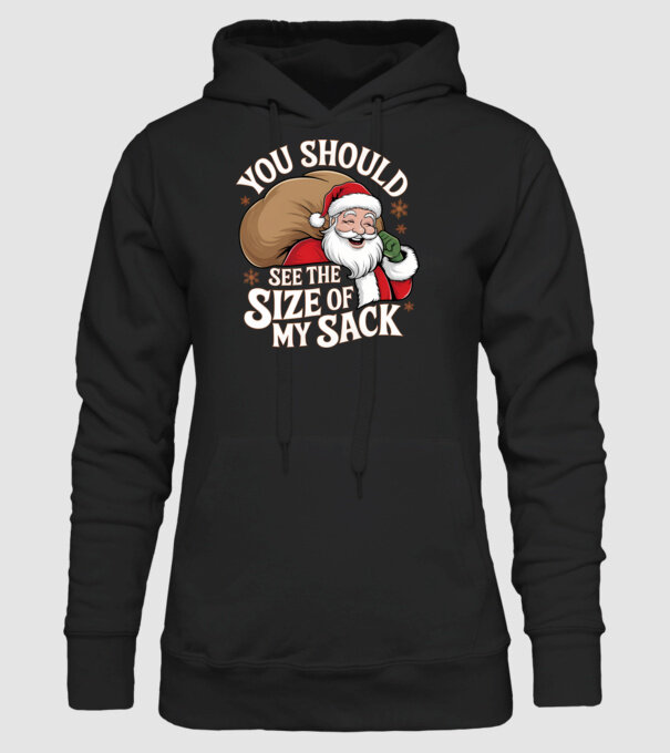 You Should See The Size Of My Sack Santa model negru pe tricou
