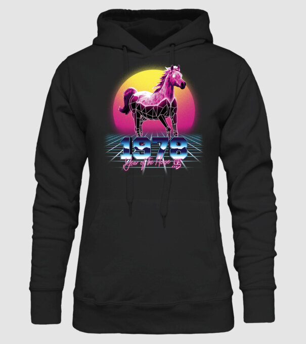 1978 Year of the Horse model negru pe tricou