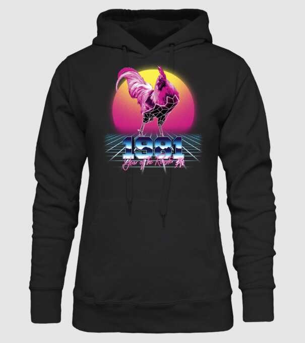 1981 Year of the Rooster model negru pe tricou