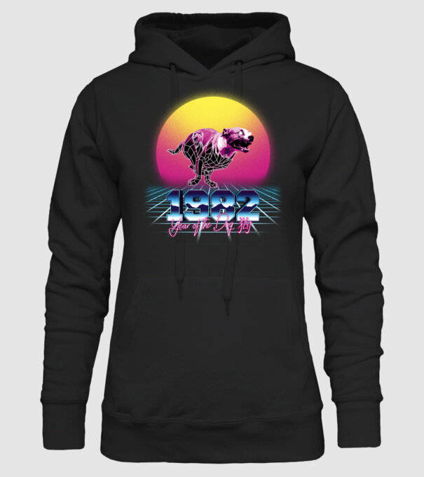 1982 Year of the Dog model negru pe tricou