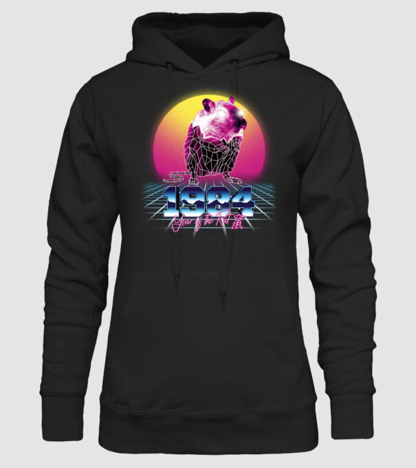 1984 Year of the Rat model negru pe tricou