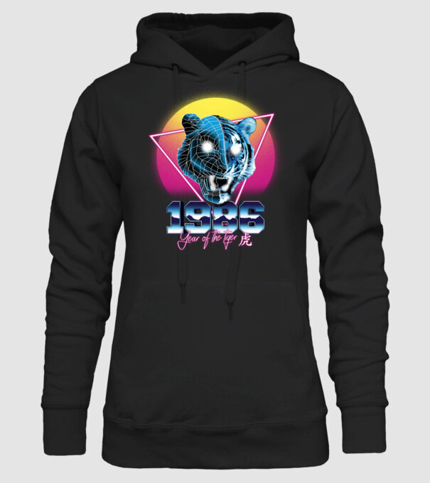 1986 Year of the Tiger model negru pe tricou