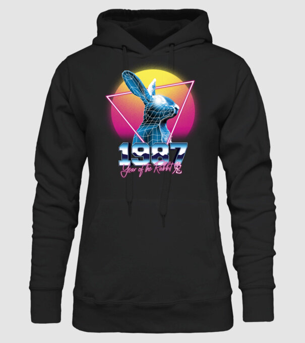 1987 Year of the Rabbit model negru pe tricou