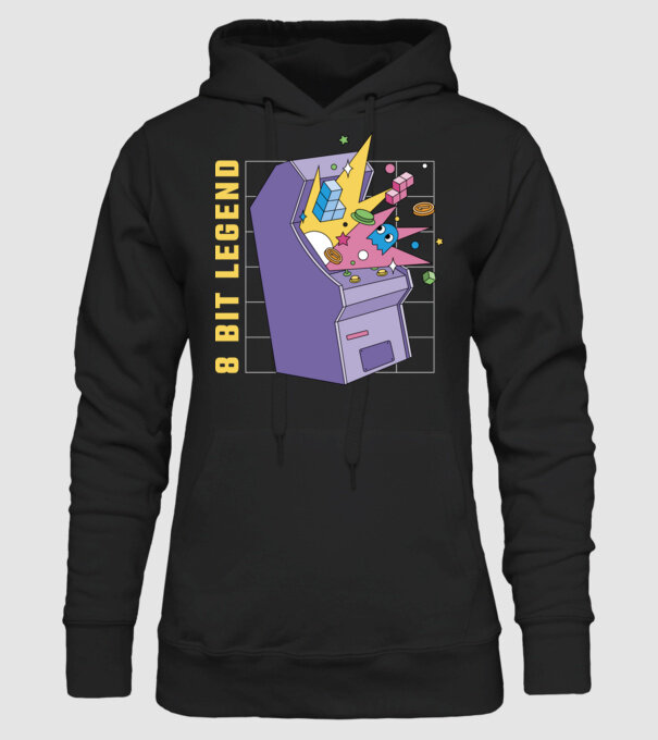 8 Bit Legendă Arcade Slot Machine model negru pe tricou