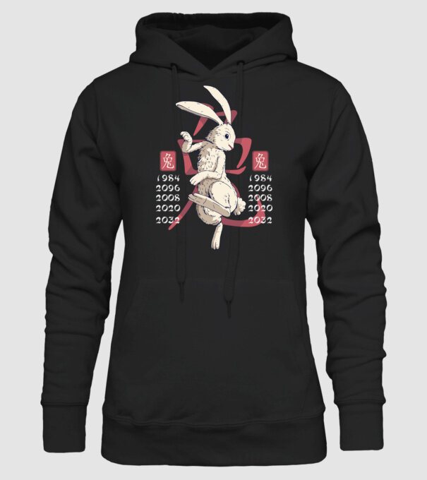Year of the Rabbit model negru pe tricou